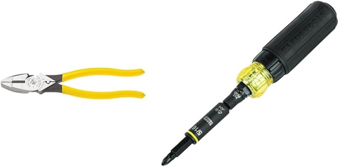Klein 9-Inch Crimping Pliers & 11-in-1 Ratcheting Screwdriver/Nut Driver Tool Bundle