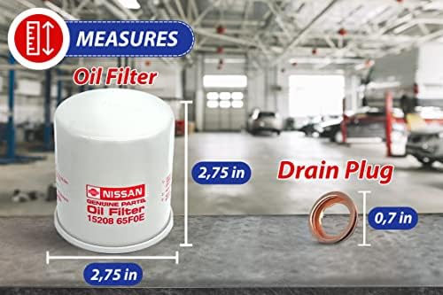SET 3 PCS NEW Genuine OEM 15208-65F0E Engine Oil Filter + 4STEED MOTORS 11026-JA00A 11026-01m02 Drain Plug Gasket Compatible with Nissan Infiniti - Rogue Frontier Pathfinder Quest Murano Titan Sentra