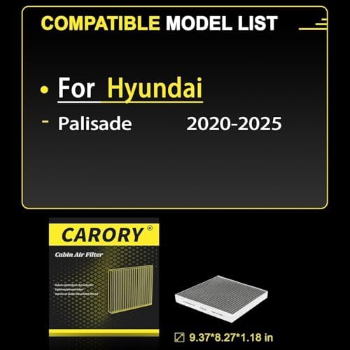 CARORY Cabin Air Filter w/Activated Carbon for Hyundai Palisade 2020 2021 2022 2023 2024 2025, CF12936, 97133-S8000, CF936