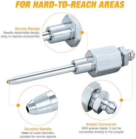 GOOACC Grease Gun Needle Tip & Grease Gun Coupler Set 12000PSI Narrow Needle Dispenser Quick Locking Grease Gun Tips Compatible with Pistol Grip Pneumatic Electric Grease Guns Fitting 1/8" NPT Thread