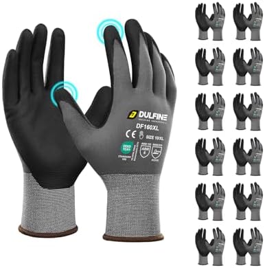 DULFINE MicroFoam Nitrile Coated 12 Pairs Work Gloves for Men Grey L