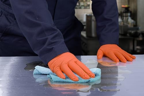 GLOVEWORKS Industrial Orange Disposable Gloves, Flock-Lined Nitrile Gloves, Raised Diamond Textured Grip, 8 mil