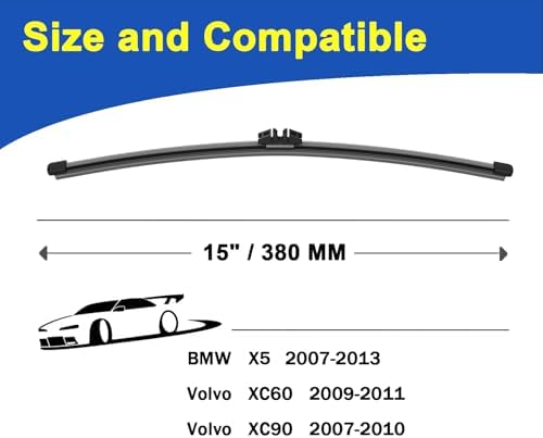 15 inch Rear Wiper blades Replacement for 2007-2013 BMW X5/2009-2011 Volvo XC60 Windshield wiper blades (Pack of 1)