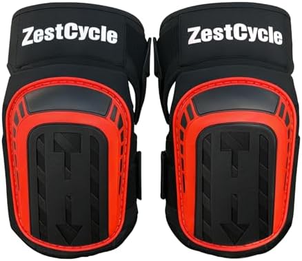 Professional Knee Pads for Work, Heavy Duty Comfortable Foam Gel Knee Pads with Strong Stretchable Straps for Construction, Flooring, Gardening and Cleaning (Red)