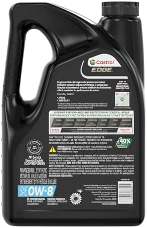 Castrol Edge Advanced Full Synthetic 0W-8 Motor Oil, 5 Quarts (Pack of 2)