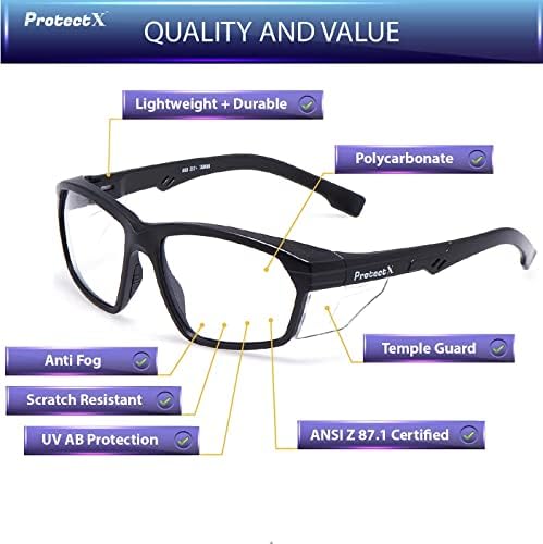 ProtectX Classic Safety Glasses, Anti-Fog Scratch Resistant Lenses