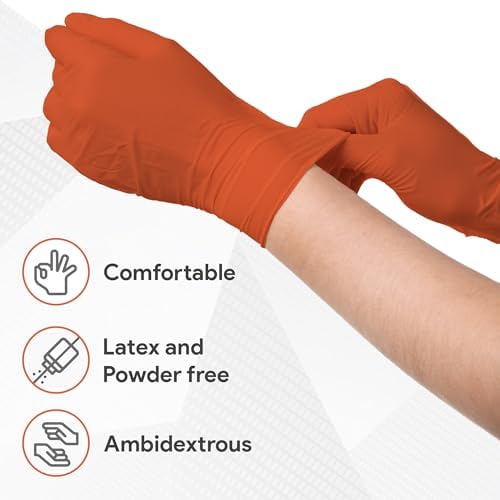 WECARE 8 Mil Nitrile Gloves - Heavy Duty Mechanic Gloves, with Diamond Grip - Powder and Latex Free Disposable Gloves
