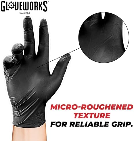 GLOVEWORKS Nitrile Gloves Disposable 5 mil Black Size Small Box of 100