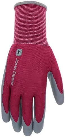 John Deere JD37216-WML Women's Nitrile Textured Grip, Abrasion Resistant, Slip Resistant, Pink, Gray, Medium