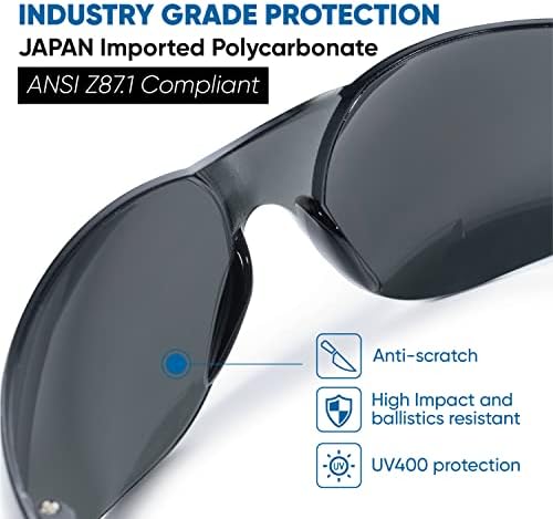 amoolo Tinted Safety Glasses, ANSI Z87.1 Impact Resistant, 48 Pack, Adult