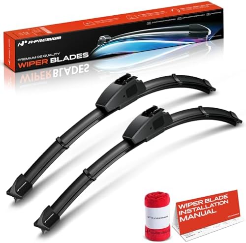 A-Premium 16" + 16" Windshield Wiper Blades with Wear Indicator & Towel