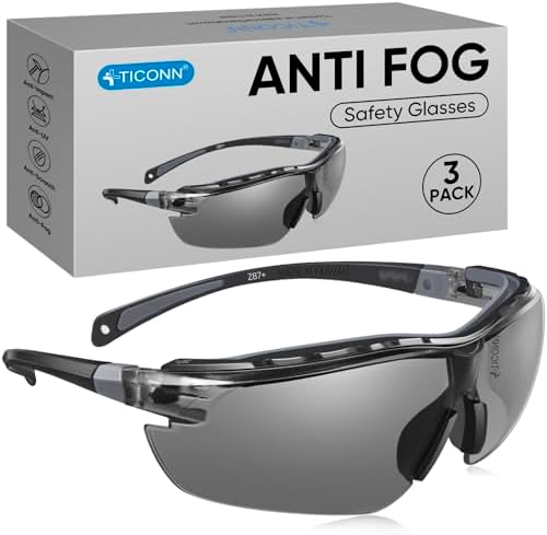 TICONN Anti-Fog Safety Glasses for Men & Women, ANSI Z87.1 Eye Goggles