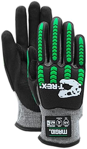 MAGID T-REX Flex Series ANSI Cut Level A9 Knit Impact Glove, 1 Pair, NitriX Palm, Size 9/L, Black & Green, TRX795