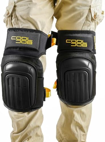 COOLJOB Professional Knee Pads with Heavy Duty Anti-Slip Cap, Comfortable Foam Cushion and Extra Thick Gel Padding for Construction Flooring, Reinforced & Adjustable Straps, Black