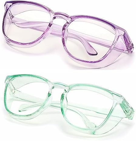 Alsenor Safety Glasses Anti Fog Goggles Protective Eyewear Blue Light Blocking Anti Dust UV Protection Glasses For Men Women (2 Pack (Lilac + Jade))
