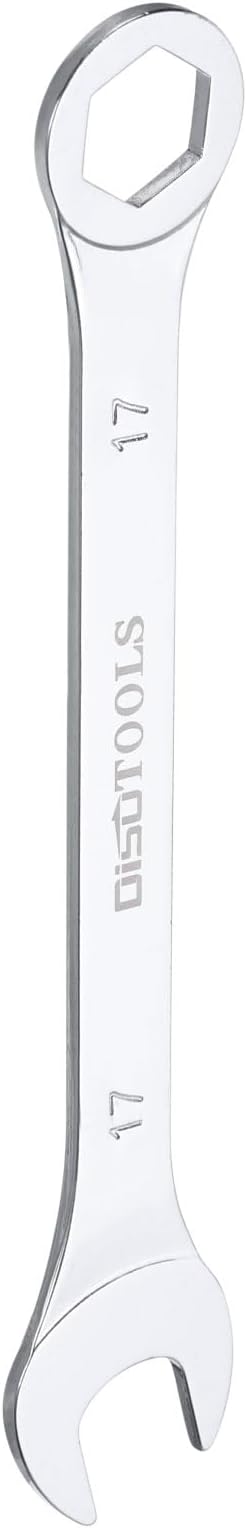 HARFINGTON Thin Combination Wrench Metric 17mm 6-Point Ended Box 15 Degree Offset Open End CR-V Chrome Plated Steel, Silver