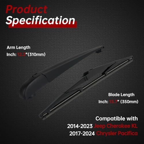 OTUAYAUTO Rear Windshield Wiper Arm Blade Set - Replacement for Jeep Cherokee KL 2014-2023, Chrysler Pacifica 2017-2024 - Factory Style Back Wiper Cover Accessories Assembly for Rear Window