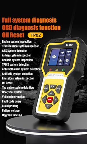 TP02 6 in 1 OBD2 Scanner for BMW Benz Audi Honda Toyota and Nissan Code Reader, Multi-System Diagnostic for Engine, Oil Reset, Transmission, ABS, SRS, Body, Chasis, Speaker System & More