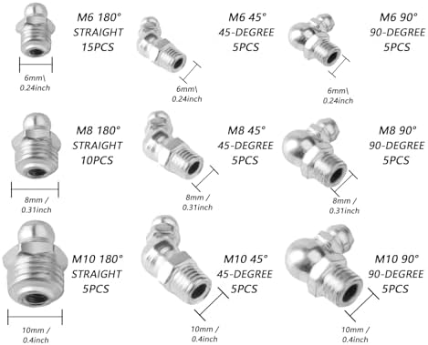 60 Pcs Metric Grease Fittings Kit, Hydraulic Zerk Assortment