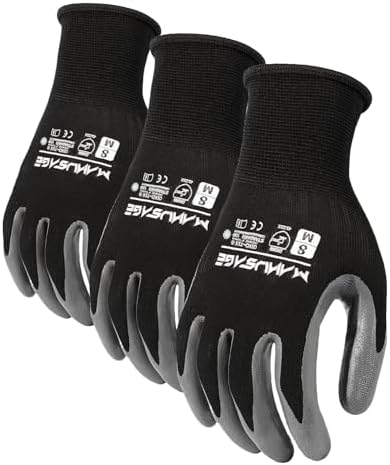 MANUSAGE Nitrile Work Gloves with Touchscreen Fingers - Safety Gloves for Men and Women (Size XL, Black, 6-pairs)