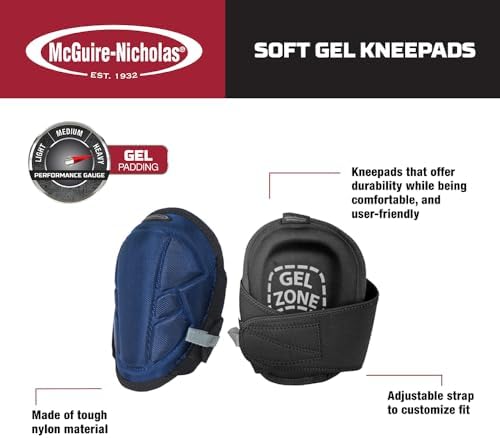 McGuire-Nicholas Gel Lite Pro Flooring Knee Pads for Men and Women, Soft Gel Adjustable Knee Pads for Gardening, Flooring, and Work, Navy/Black | 22382 (Pack of 12)