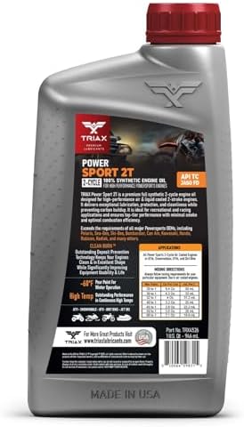 TRIAX Power Sport 2T Full Synthetic, All Season, 2 Cycle Engine Oil | For Powersports Premix & Direct Injector Engines in ATVs, UTVs, Snowmobiles, Wave Runners, JetSkis & Dirt Bikes (1 Quart)