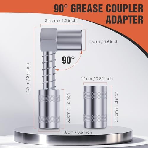 TRILINK 90 Degree Grease Gun Coupler Adapter - Right Angle Grease Gun Fittings for Tight Spaces, High-Pressure Grease Gun Nozzle Tip – 3-Jaw Spring-Lock for Standard Grease Fittings