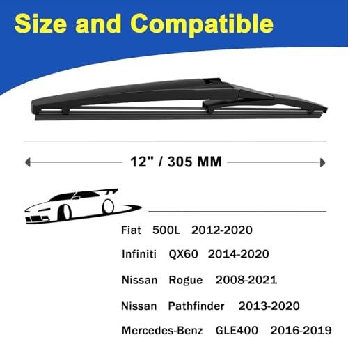 12 Inch Rear Wiper Blade for 2013-2018 Ford C-Max/2002-2005 Honda Civic Windshield Wiper Blade Set (Set of 2)
