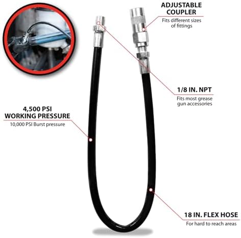 Performance Tool W54211 18 in. Grease Gun Flex Hose Extension