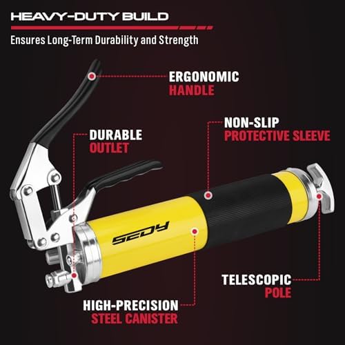 17-Piece Heavy Duty Grease Gun Kit: 14oz Grease Tube Flexible Hose Bearing Grease Pump 8000 PSI Pistol Grip Grease Guns Tool Marine Durable Connectors Adapters Extension Tubes Nozzle Easy Operation