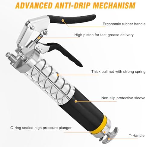 GOOACC Grease Gun Heavy Duty Pistol Grip Grease Gun Kit with Quick Release Coupler 18" Spring Flex Hose Nozzle Rigid Pipe, 8000PSI 14oz Grease Guns Tool for Automotive Farm Industrial Marine Equipment