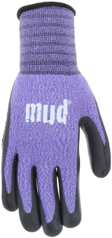 Mud Grip Women's Nylon Seamless Knit Shell Water Resistant Dotted Nitrile Palm Gardening Gloves