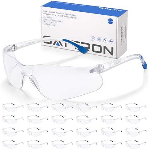 Clear Safety Glasses 24pk, Protective Eyewear UV Protection ANSI Z87.1, Safety Goggles Scratch& Impact Resistant Eye Protection for Men Women Work Construction Lab Clear& Blue Frame