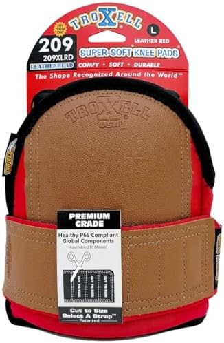 TROXELL USA Super-Soft Large Leatherhead Red Knee Pads - Comfortable, Adjustable, Washable Kneepads