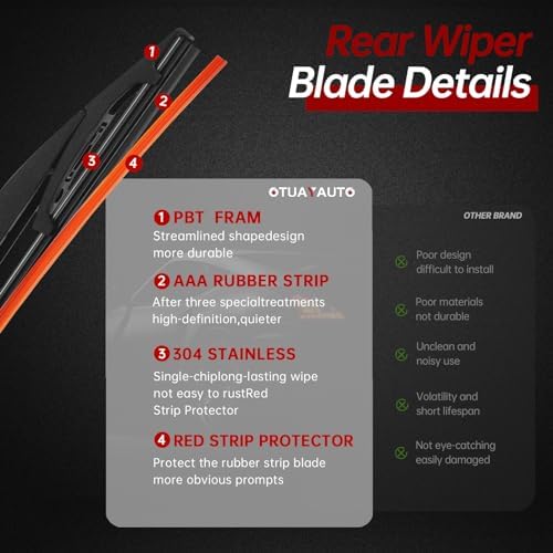 OTUAYAUTO Rear Windshield Wiper Arm Blade Set - Replacement for Jeep Cherokee KL 2014-2023, Chrysler Pacifica 2017-2024 - Factory Style Back Wiper Cover Accessories Assembly for Rear Window