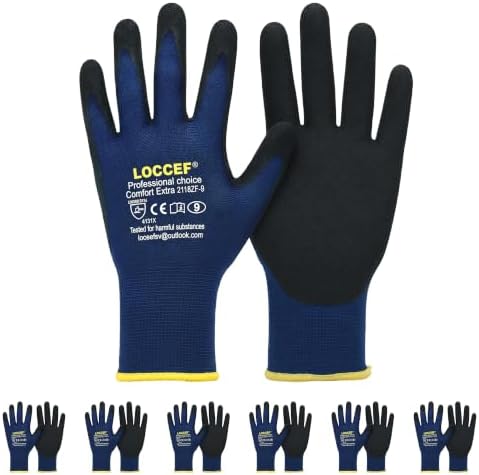 LOCCEF Nitrile Work Gloves, 18-Gauge, 3D Stretchy, Touchscreen 6 Pairs