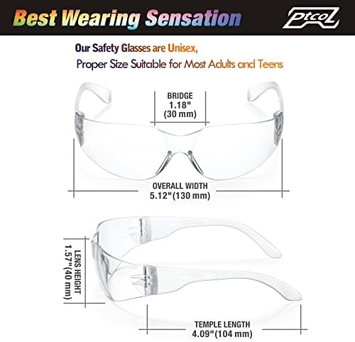 3 Pack Safety Glasses Bulk Pack Crystal Clear Lens Unisex Anti-Scratch Protective Goggles Impact Resistant Eyewear with ANSI Z87.1 Certified for Construction, Shooting and Laboratory