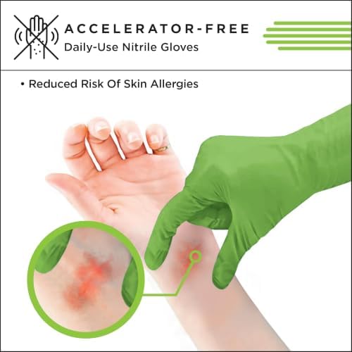 SHOWA 7705PFT Sustainable EBT Latex-Free, Powder-Free, Accelerator-Free, Nitrile Disposable Single Use Safety Gloves, 4 Mil, 9.5" Length, Medium (1 Box/100 Gloves)