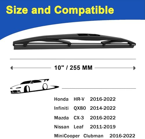 10 Inch Rear Wiper Blade for 2016-2020 Honda HR-V/2011-2013 Infiniti QX56 Windshield Wiper Blade Set (Set of 2)