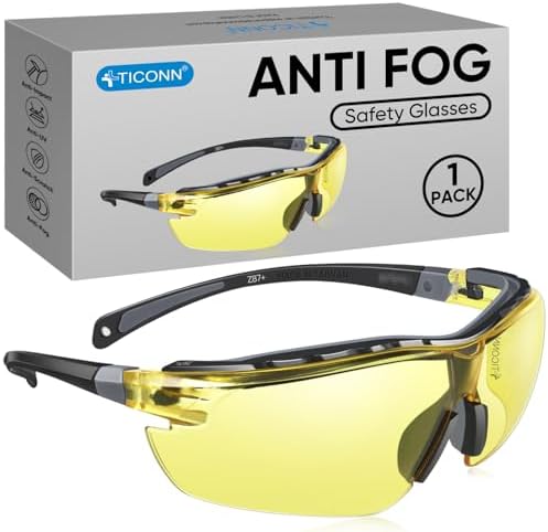 TICONN Anti-Fog Safety Glasses for Men & Women, ANSI Z87.1 Eye Goggles