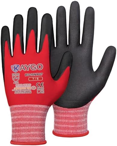 KAYGO Safety Work Gloves, MicroFoam Nitrile Coated, Men Women,KG18N