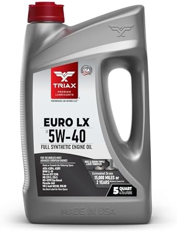 TRIAX Euro LX 5W-40 Full Syn Engine Oil - Compatible with BMW LL01, MB 229.5, 226.5, Audi/VW 502.00, 505.00, MS-12991, Porsche A40 (5 Quart)
