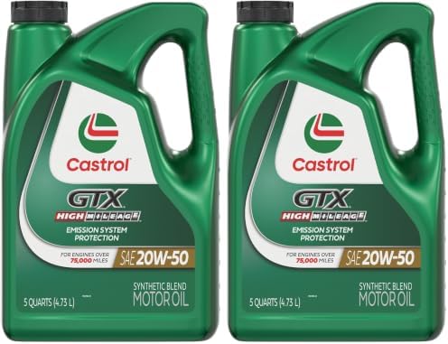 Castrol GTX High Mileage 20W-50 Synthetic Blend Motor Oil, 5 Quarts, (Pack of 2)