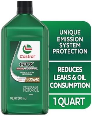 Castrol GTX High Mileage 20W-50 Synthetic Blend Motor Oil, 1 Qt, Pack of 6