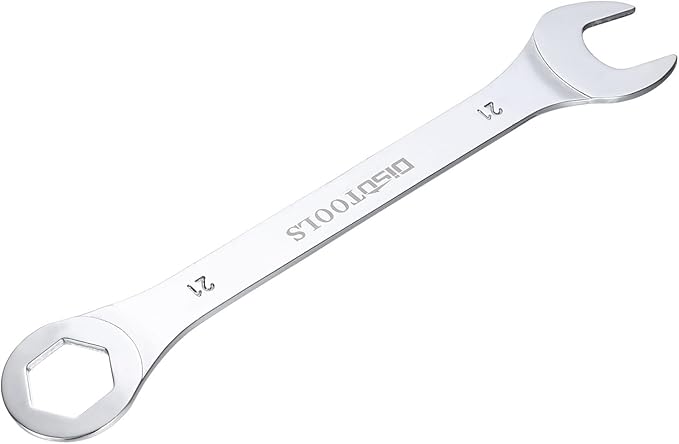 HARFINGTON Thin Combination Wrench Metric 21mm 6-Point Ended Box 15 Degree Offset Open End CR-V Chrome Plated Steel, Silver