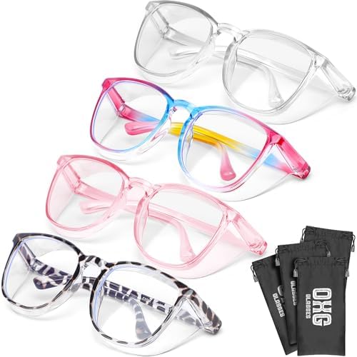 OXG 4 Pack Safety Glasses Anti Fog Goggles, Blue Light Blocking Stylish Safety Glasses for Women Nurses Protective Eyewear