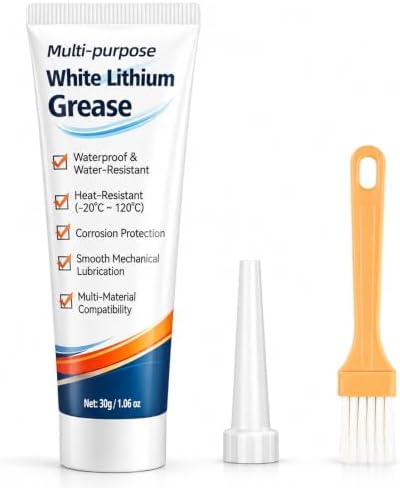 White Lithium Grease, Lithium Grease Tube with Brush Multi Purpose Lubricant Garage Door Hinges Bearings Gears Track Rail Waterproof Marine Automotive Industrial Use
