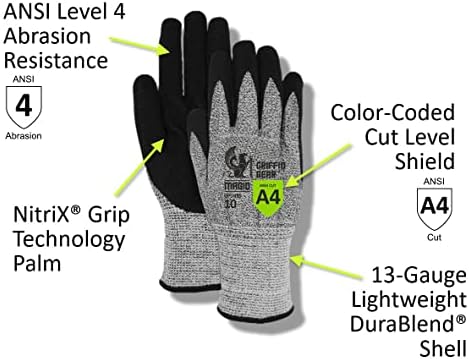 MAGID Griffin Gear ANSI A4 Sandy Nitrile Coated Work Gloves