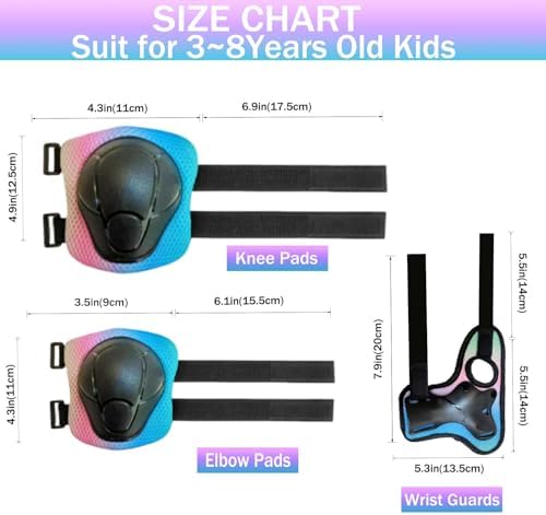 Kids/Youth Knee Pads Elbow Pads for 3-14Years Boys Girls 6 in 1 Kids Protective Gear Set Adjustable for Skating Cycling Bike Rollerblading Scooter Roller Skates