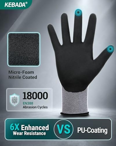 Kebada W2 Touchscreen Safety Work Gloves for Men & Women, 6 Pairs